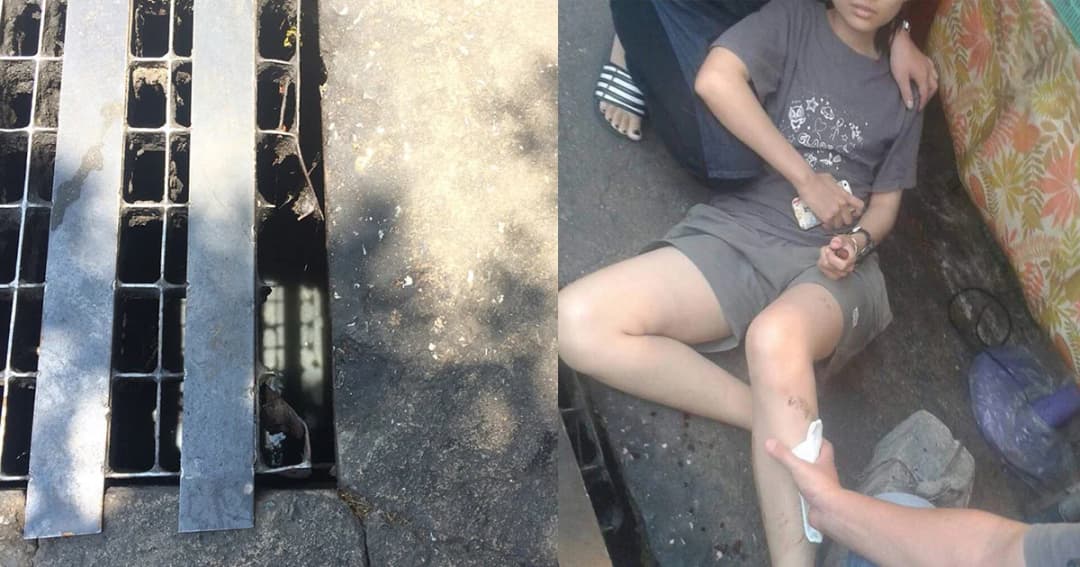 นศ.สาว ตกท่อตะแกรงเหล็ก แผลยาวเย็บ12 เข็ม