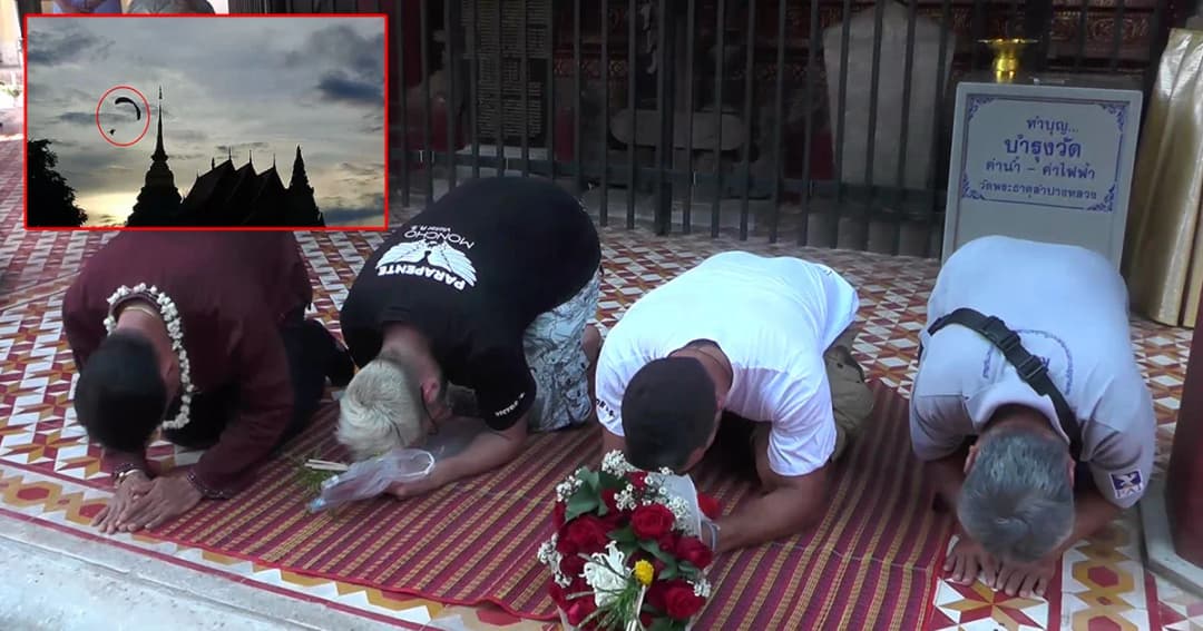 2 หนุ่มสเปน บินพารามอเตอร์ โร่ขอขมาพระธาตุลำปางหลวง