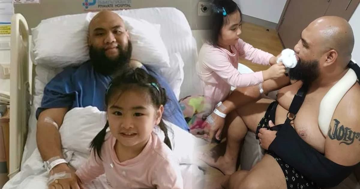 “น้องชูใจ” เฝ้าดูแล “พ่อกอล์ฟ ฟักกลิ้งฮีโร่” หลังประสบอุบัติเหตุไหปลาร้าหัก