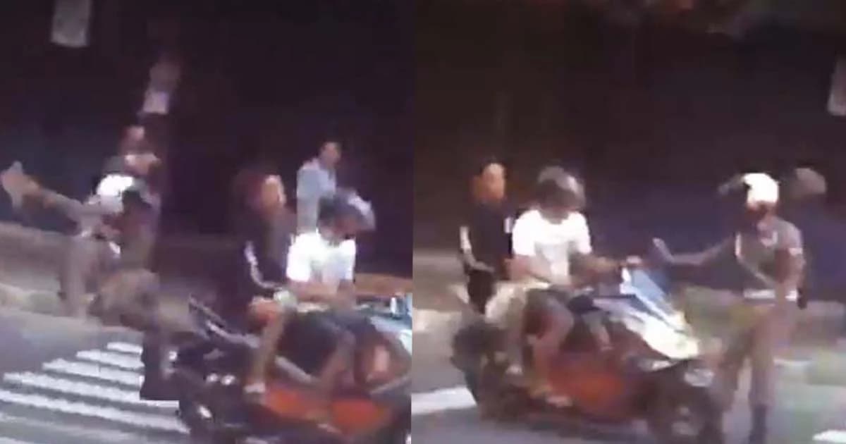 เปิดคลิป ซิ่งหนีตำรวจโบกไม่สวมหมวกกันน็อค ชนล้มกลิ้งกลางถนน