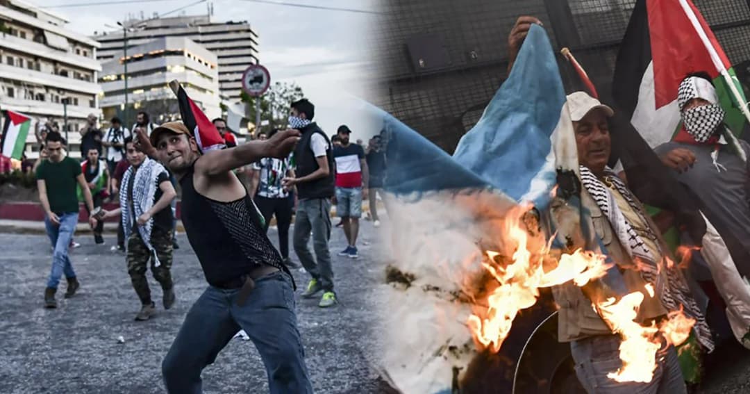 ผู้ประท้วงในกรีซคับแค้น เผาธงชาติ-ปาก้อนหินใส่สถานทูตอิสราเอล