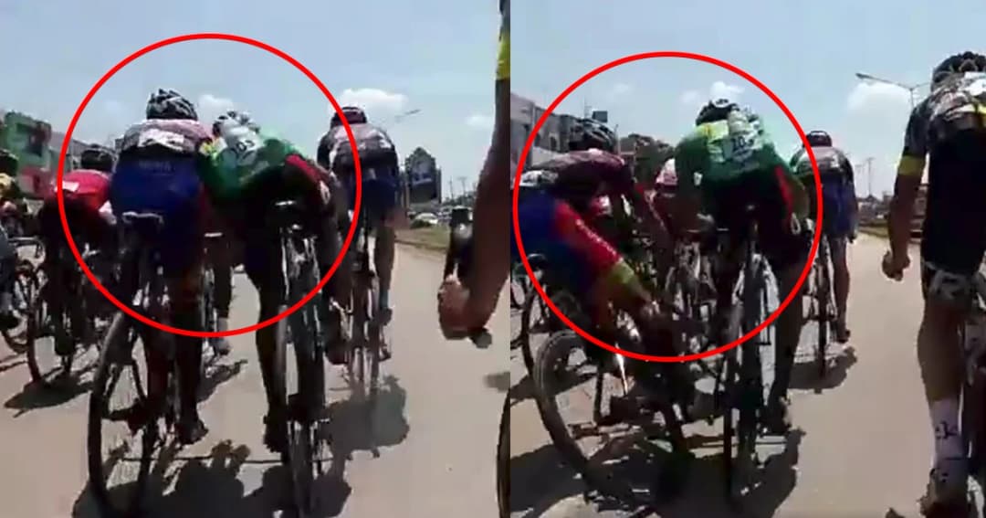 นักปั่นเบียดนักแข่งคนอื่นล้มก่อนถึงเส้นชัย เจ้าตัวยันเสียหลัก ไม่ได้ตั้งใจ