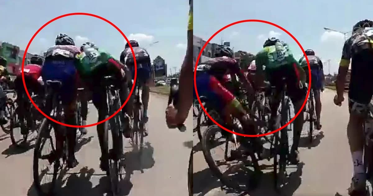 นักปั่นเบียดนักแข่งคนอื่นล้มก่อนถึงเส้นชัย เจ้าตัวยันเสียหลัก ไม่ได้ตั้งใจ