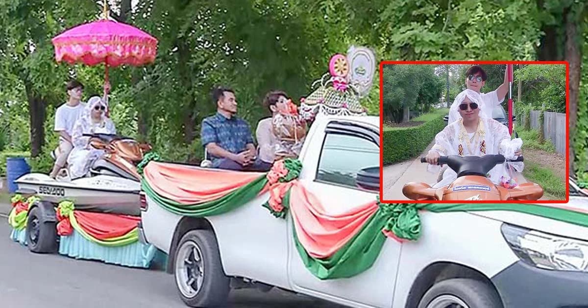 หนุ่มพิจิตรบวชทั้งทีต้องอลัง ! ขี่เจ็ทสกีแห่นาค เข้าอุโบสถ