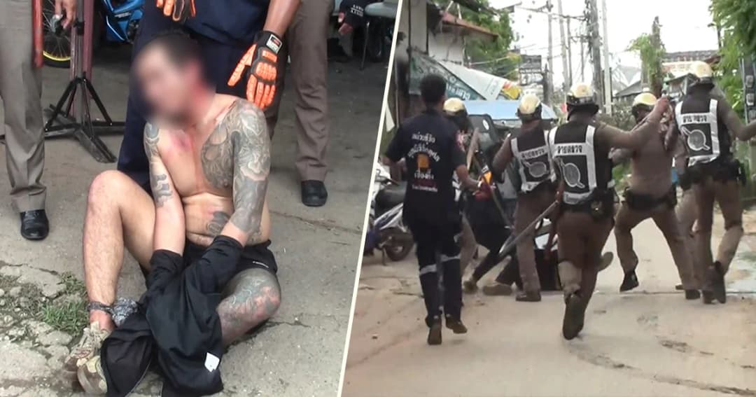 ตร.ล้อมจับนาน 1 ชม. หนุ่มเมายาคลั่งทำร้ายพ่อ ราดน้ำมันจุดไฟเผาตัวเอง