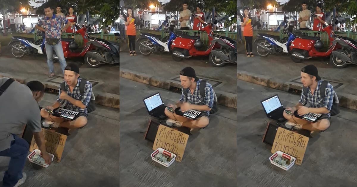 ได้ใจสาวๆ ! หนุ่มฝรั่งโชว์ลีลาแร็ปสุดมัน หาเงินค่าตั๋วกลับบ้าน