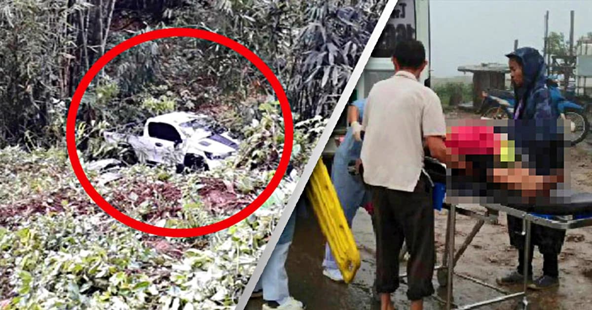 ครูสาวขับรถกระบะส่งนักเรียน เสียหลักตกเขา นักเรียนดับ 2 สาหัส 1