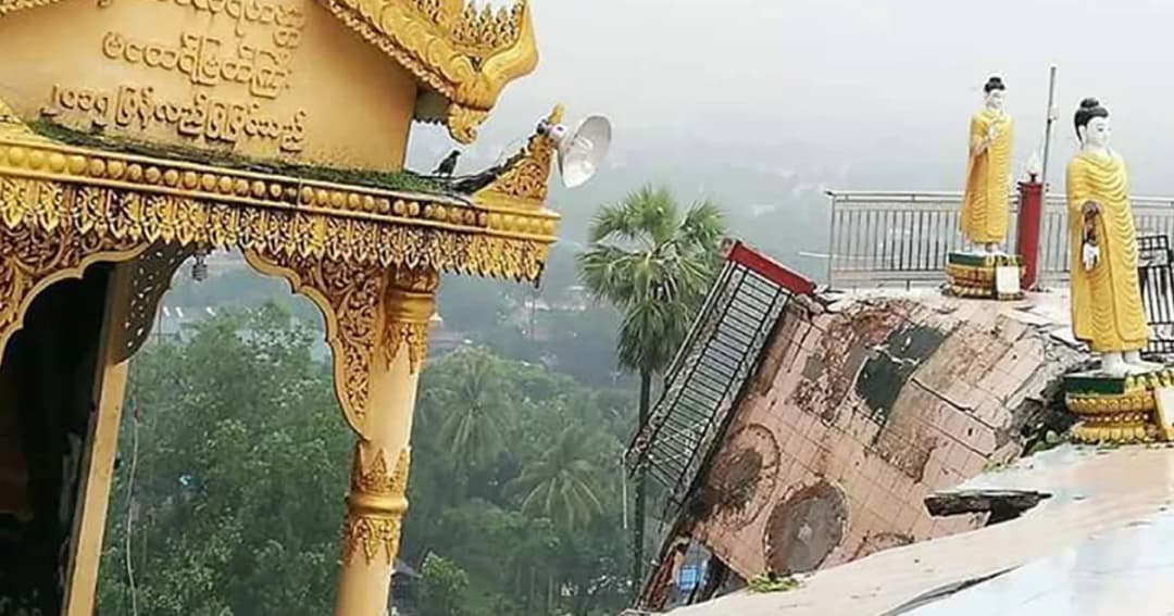 วัดในเมียนมาพังถล่มจากดินสไลด์ ขณะที่ฝนยังกระหน่ำต่อเนื่อง