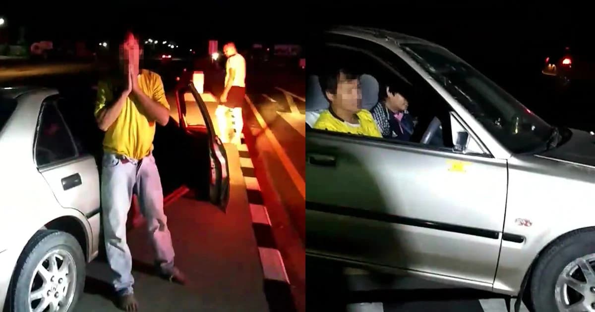 เมาไม่ขับ! หนุ่มเมาจอดรถนอนเกาะกลางถนน