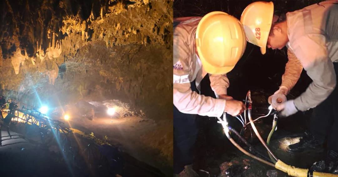 น้ำขึ้นสูง! กฟภ.หยุดติดตั้งระบบไฟฟ้าถ้ำหลวงชั่วคราว รอน้ำลดเร่งเดินระบบอีก 3 กม.