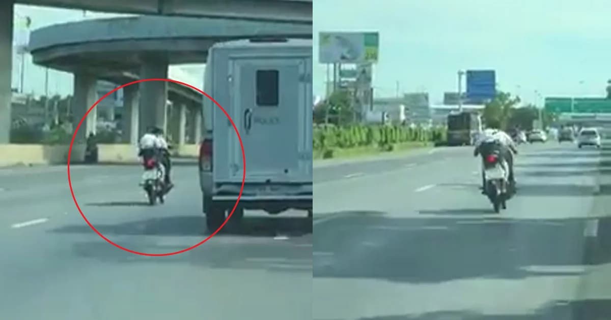 หนุ่มถ่ายคลิป ‘แว้นสายหมอบ’ ขี่โชว์รถ ตร. กลางถนน