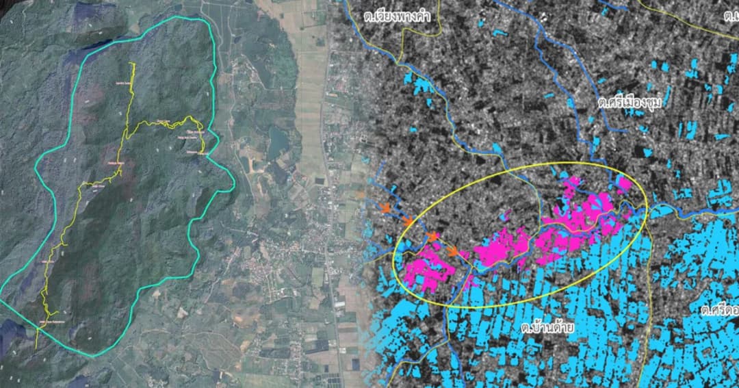 จีสด้า เผยภาพดาวเทียมพื้นที่รับน้ำถ้ำหลวง กว่า 1,300 ไร่