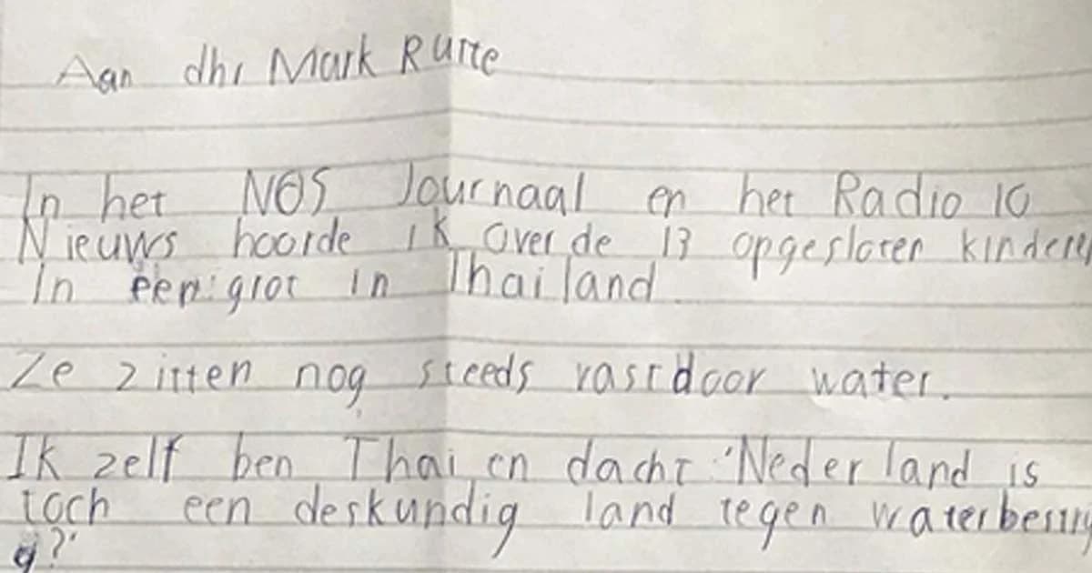 หนูน้อย 9 ขวบส่งจม.ถึง นายกฯ เนเธอร์แลนด์ ขอให้ช่วยทีมหมูป่า