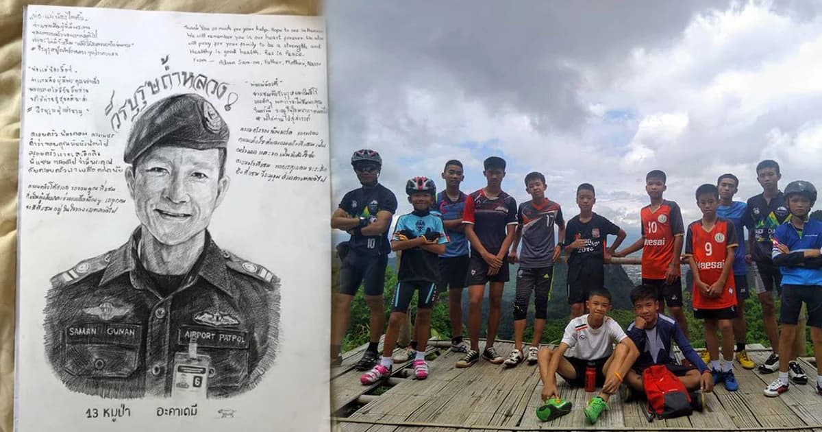 13 ครอบครัวทีมหมูป่าวาดรูป “จ่าแซม” พร้อมส่งกำลังใจ-ขอบคุณครอบครัวผู้มีพระคุณ