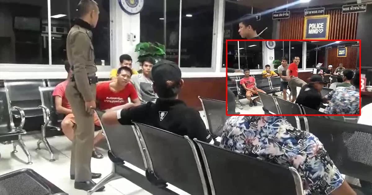 หนุ่มเลือดร้อน! กระโดดถีบคู่กรณีกลางโรงพัก