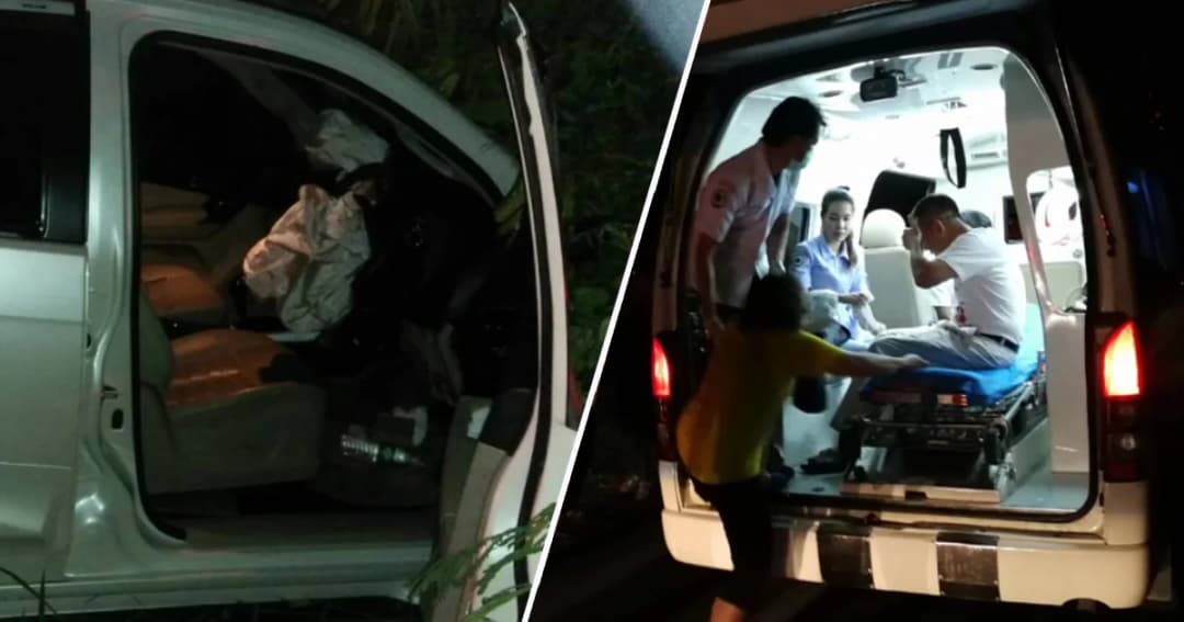 รอดหวุดหวิด! นายอำเภอกุยบุรี ขับรถหลับในตกถนนชนเสาไฟฟ้า ได้รับบาดเจ็บ