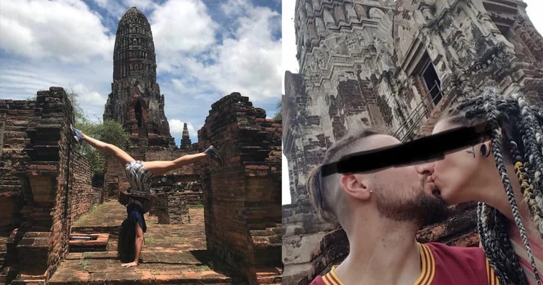 วิจารณ์สนั่น! เพจดังเผยภาพ นทท.ต่างชาติโพสท่า ‘ตีลังกา’ กลางโบราณสถาน
