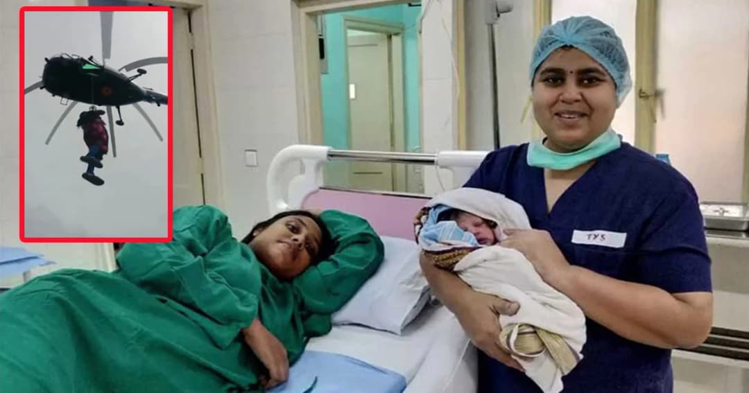 สาวท้องแก่โหนเชือกขึ้นเฮลิคอปเตอร์ไป รพ. หลังน้ำท่วมอินเดียยังวิกฤต