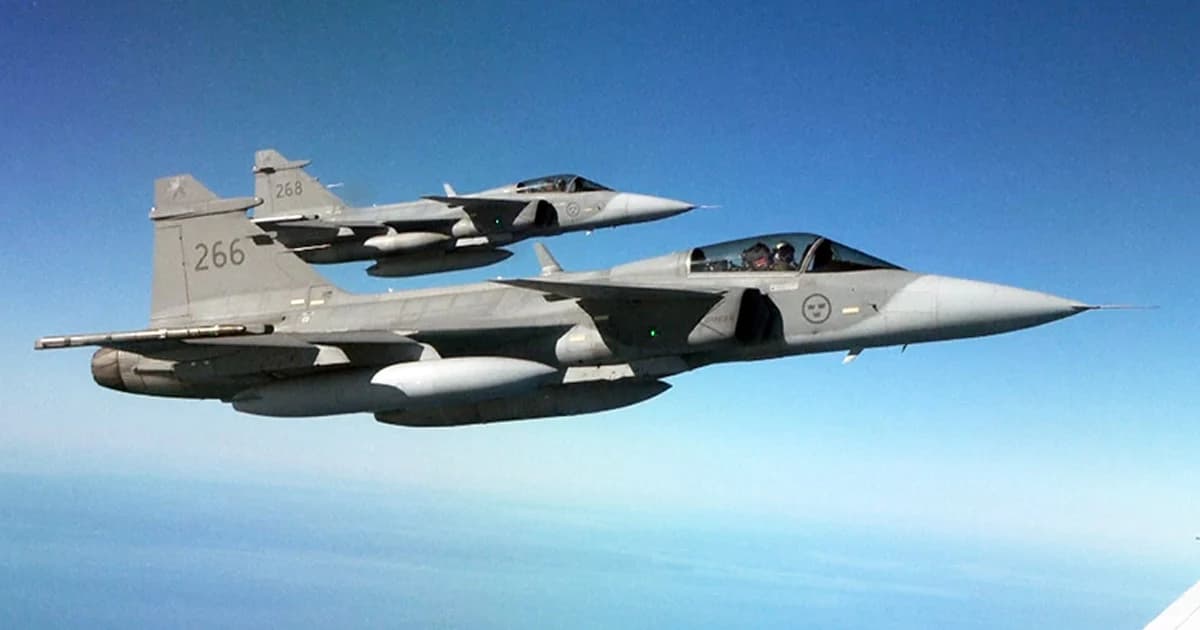 เครื่องบินขับไล่สวีเดนชนฝูงนกตก นักบินดีดตัวทันรอดหวุดหวิด