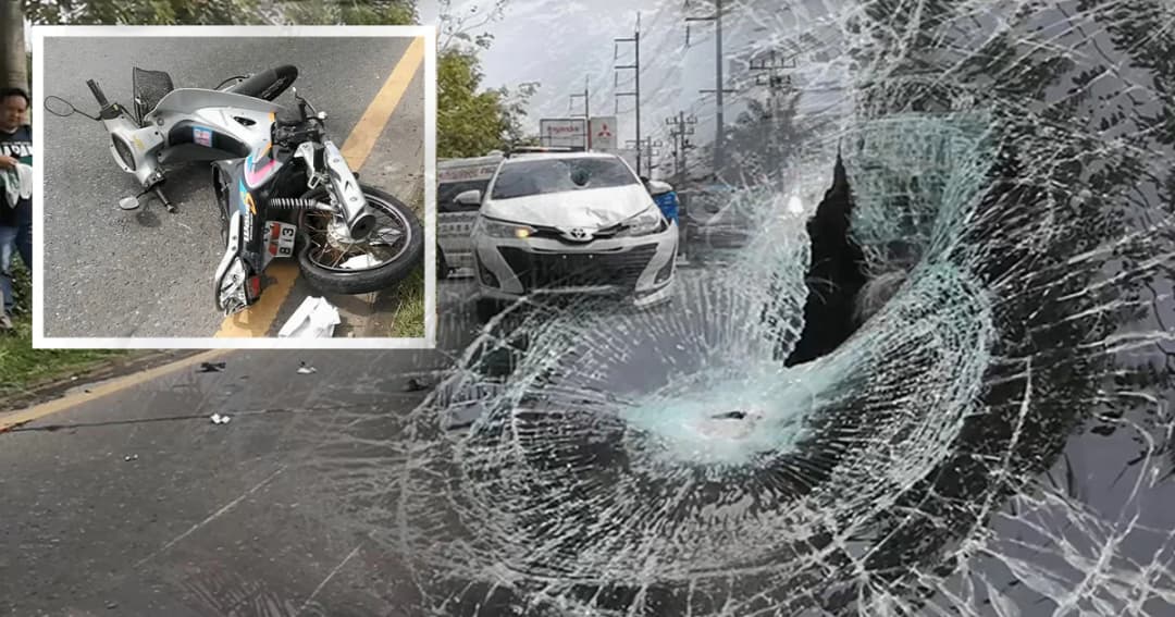 เก๋งชน จยย. ร่างคนขี่กระเเทกกระจก ดับอนาถ