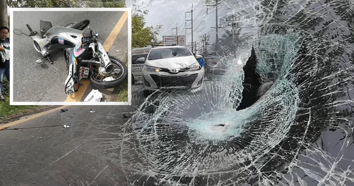 เก๋งชน จยย. ร่างคนขี่กระเเทกกระจก ดับอนาถ