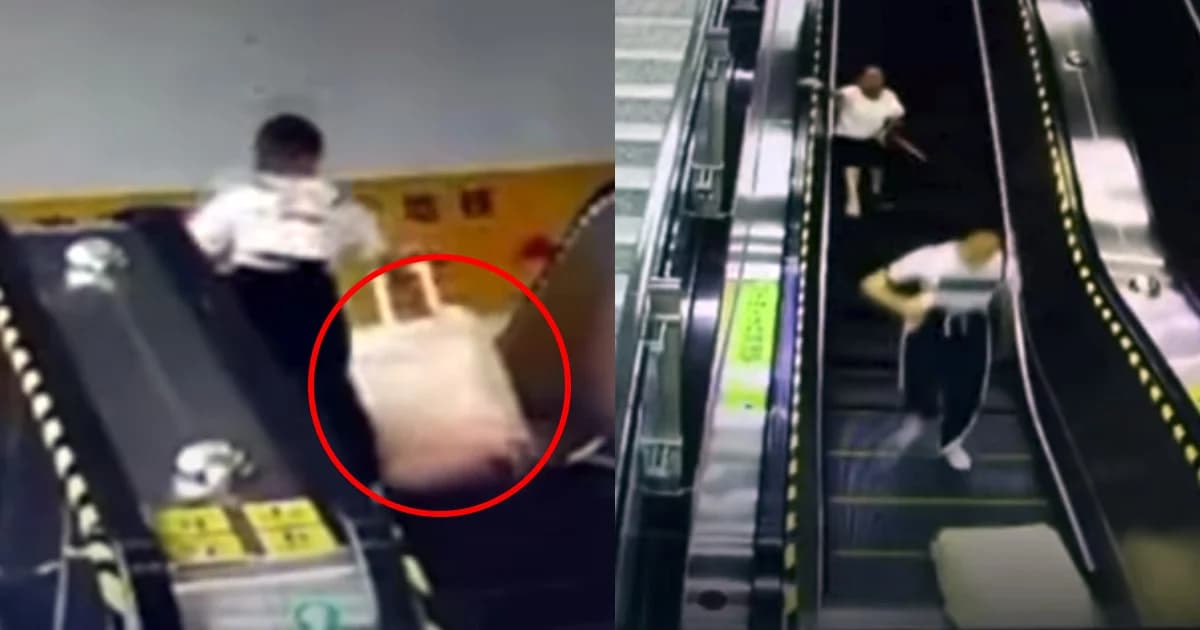 กระเป๋าเดินทางหญิงจีน กวาดคนบนบันไดเลื่อนเจ็บระนาว