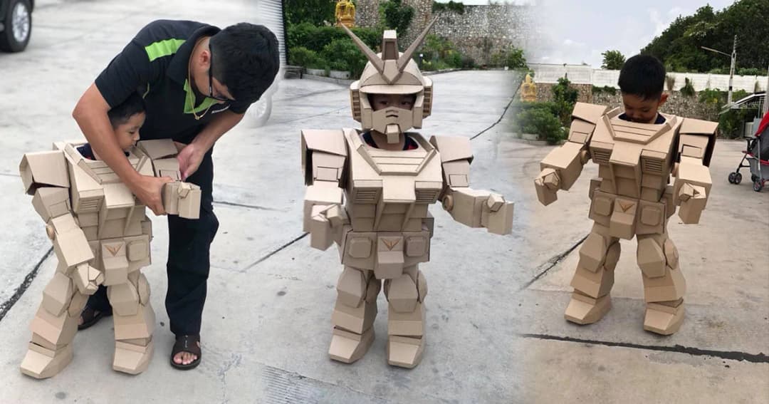 ชื่นชมคุณพ่อนักประดิษฐ์ ! นำวัสดุเหลือใช้ ประกอบร่างชุดกันดั้มให้ลูกชาย