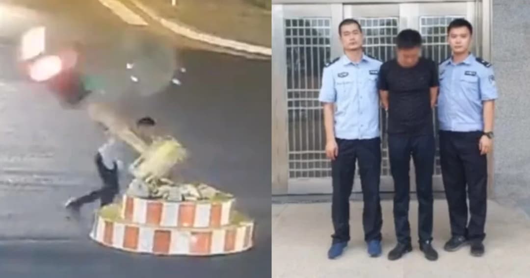 คุก 5 วันหนุ่มจีนเลือดร้อน พังเสาไฟจราจรเพราะติดไฟแดงนาน