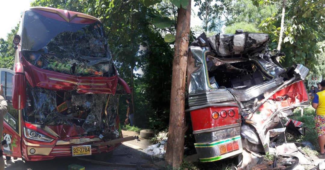 รถบัส ร.ร.สุคนธีรวิทย์ จ.นครปฐม ชนท้ายรถโดยสาร ตาย 1 เจ็บ 22 คน