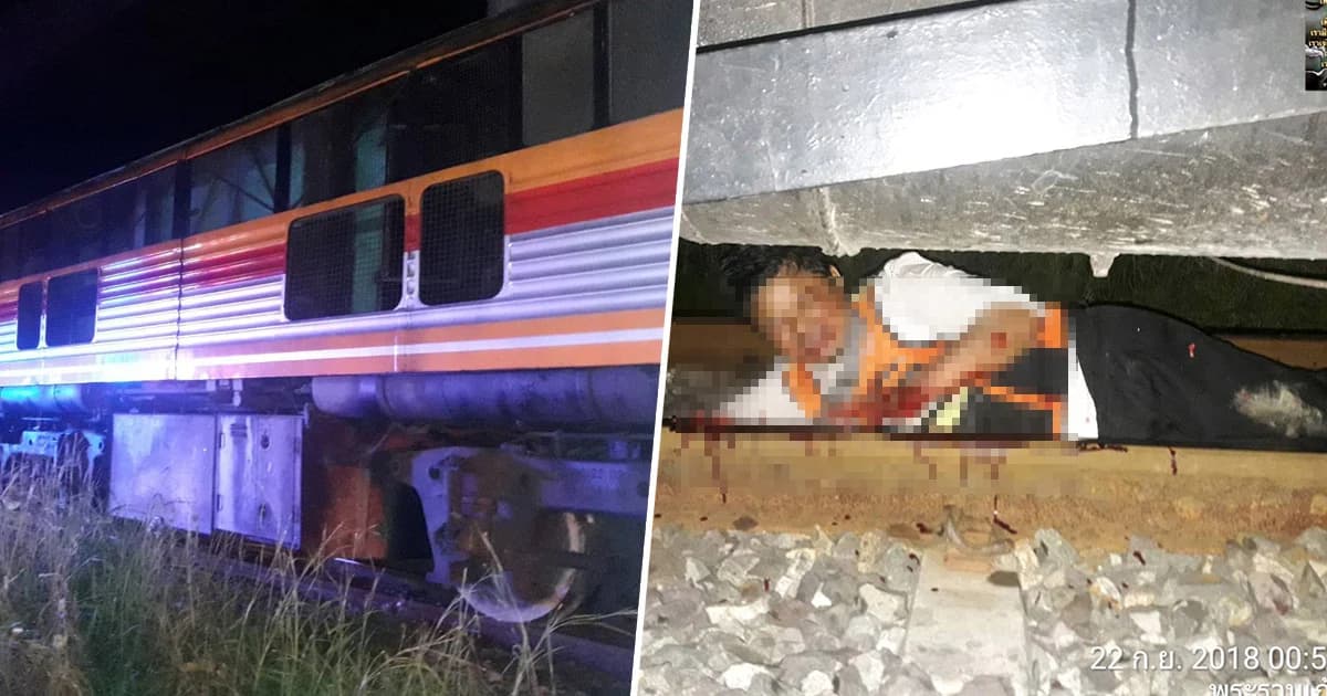 นาทีเฉียดตาย! หนุ่มวินจยย.เมาล้มกลางรางรถไฟ เหยียดตัวนิ่ง 8 โบกี้หวิดถูกขยี้ร่าง