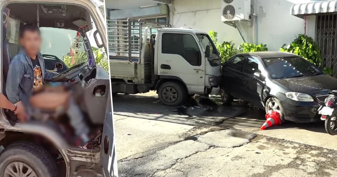 มันไม่ไหวแล้ว! หนุ่มใหญ่ช่วยตัวเองขณะขับรถส่งของ เสียหลักชนรถ 3 คันรวด