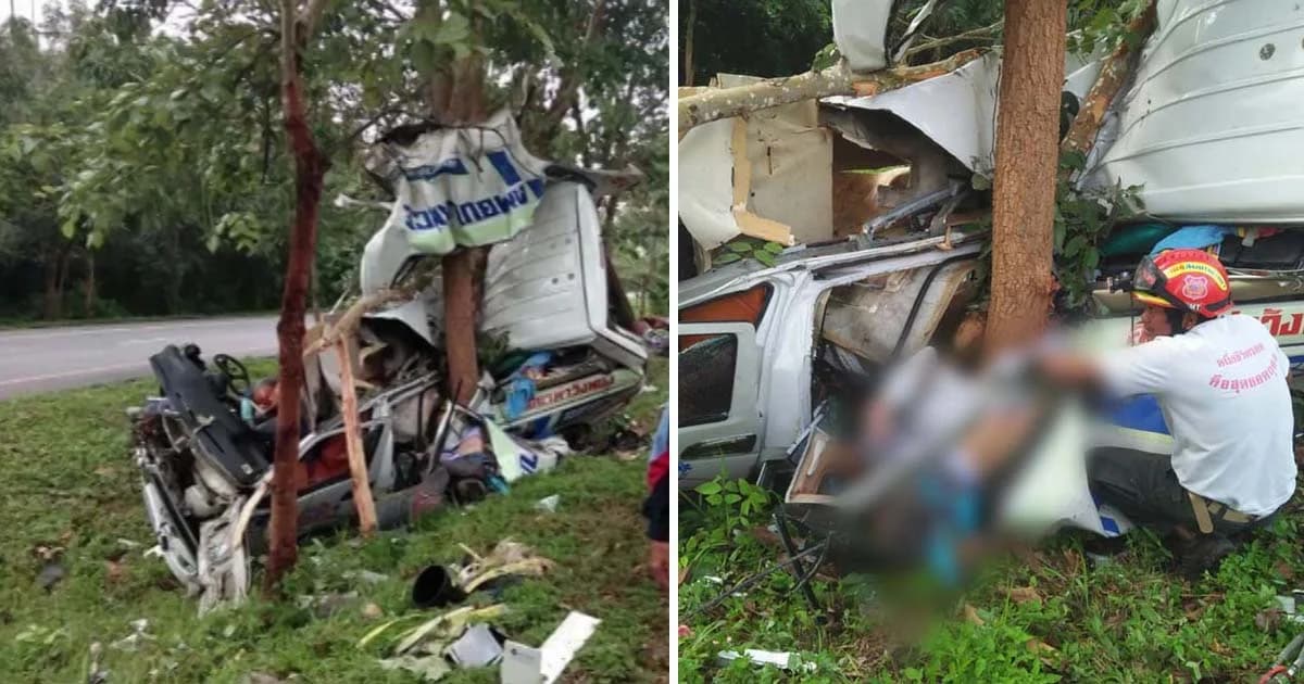 รถกู้ภัยพะเยากลับจากส่งผู้ป่วย เสียหลักพุ่งชนต้นไม้เสียชีวิต 3 ราย