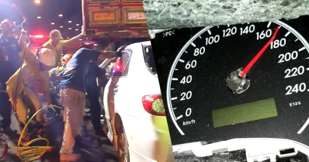 หนุ่มซิ่งเก๋งเสยท้าย 18 ล้อ ดับคาที่ เข็มไมล์ค้างที่ 170 กม./ชม.