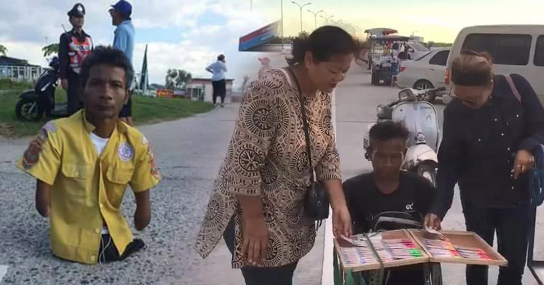 เปิดใจ “น้าโต๊ด” อาสาสมัครกู้ภัยไร้แขนขา กับการยืนหยัดครั้งใหม่ ขายลอตเตอรี่เลี้ยงชีพ