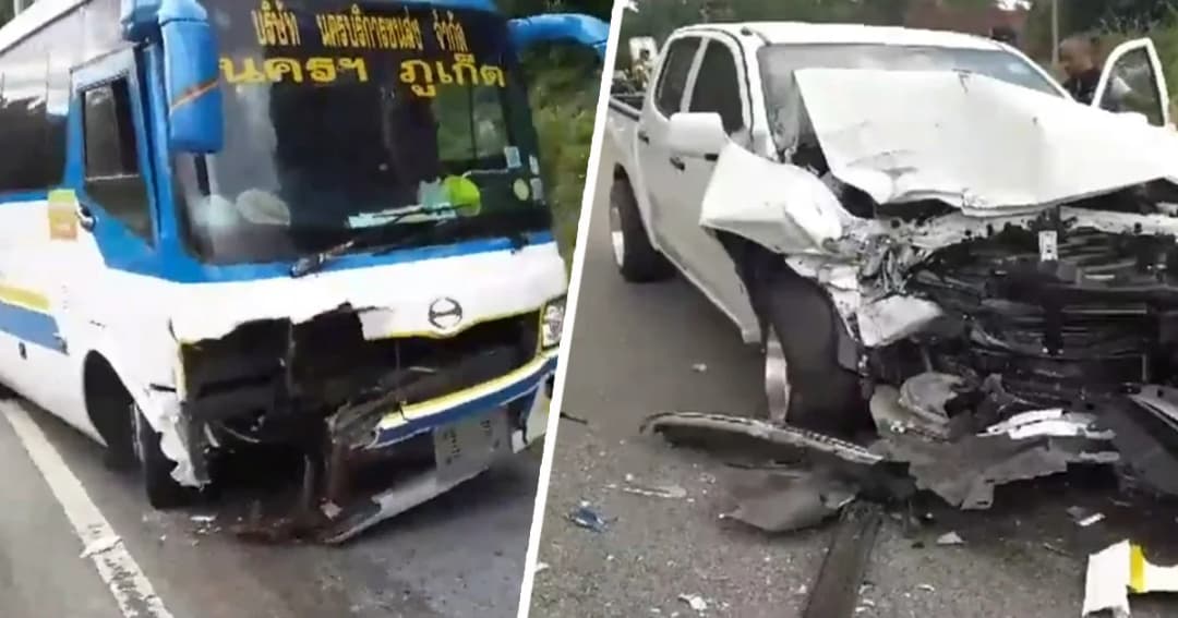 จ.กระบี่ บัสโดยสารชนรถกระบะสนั่น เจ็บ 7 ราย