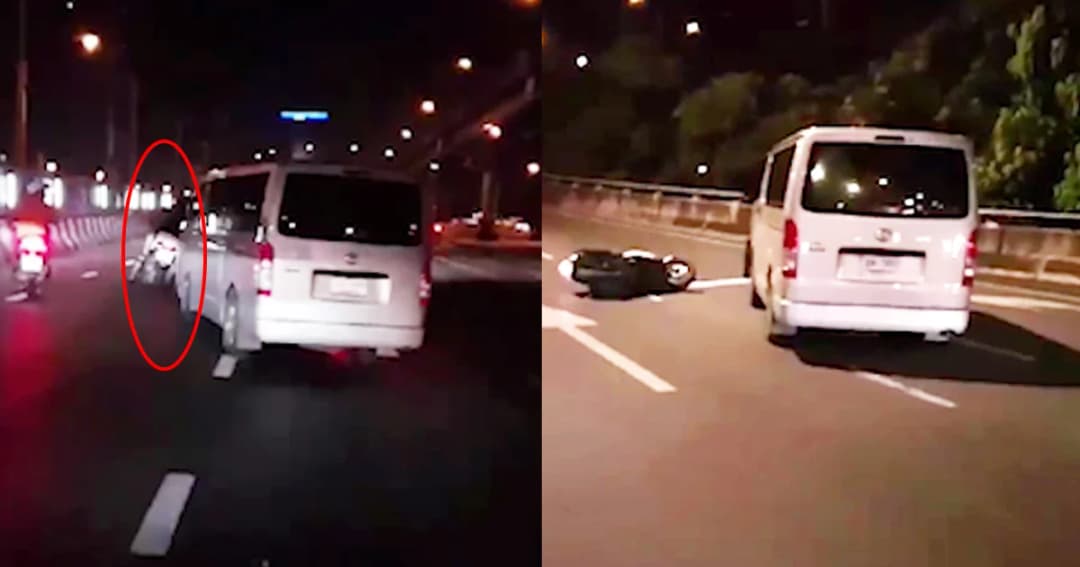 เร่งล่า! รถตู้เลือดร้อน ไล่ชน จยย. ลากขึ้นทางด่วนพระราม 9 ก่อนซิ่งหนีหาย