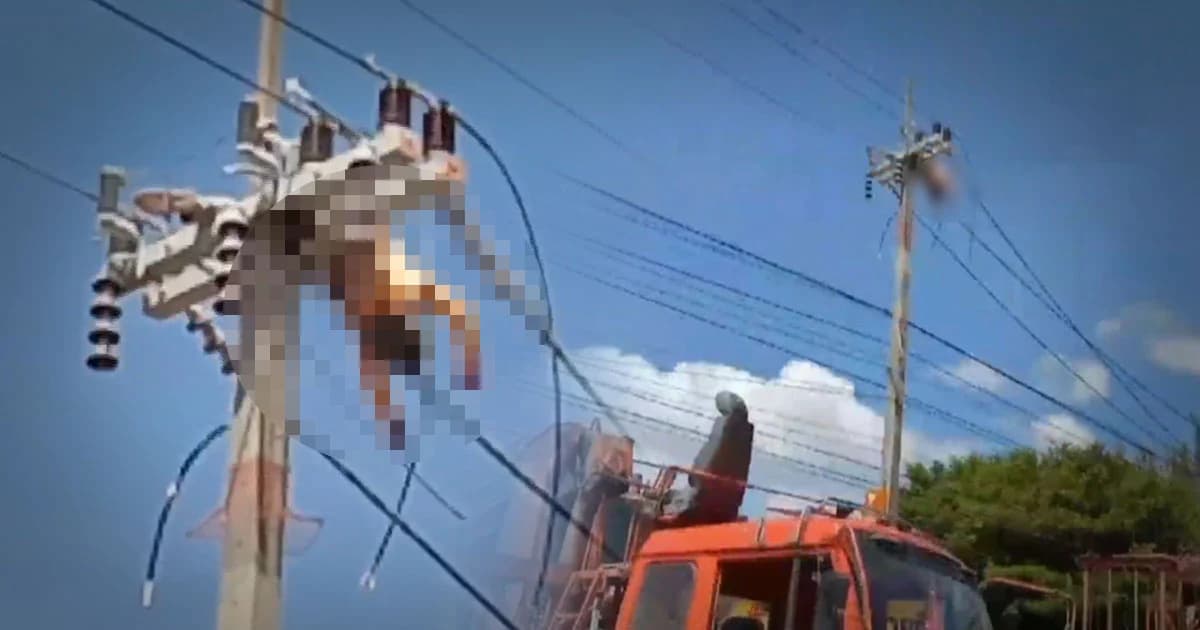 คนงานปีนซ่อมสายไฟฟ้าแรงสูง พลาดกระแสย้อนกลับถูกไฟดูดดับสลด