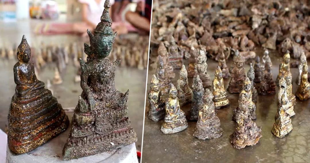 กรุแตก ! บูรณะมณฑปเจดีย์วัดท่าหลวงพล พบพระโบราณกว่า 1,000 องค์