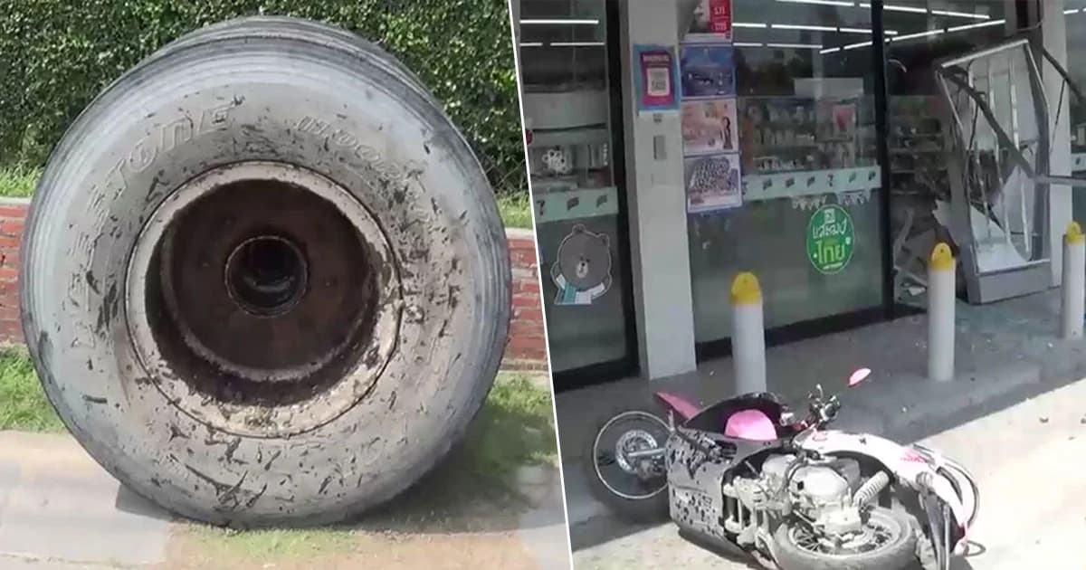 รถบรรทุกพ่วงล้อหลุด กลิ้งชนร้านสะดวกซื้อกระจกแตก-จยย.พังระนาว