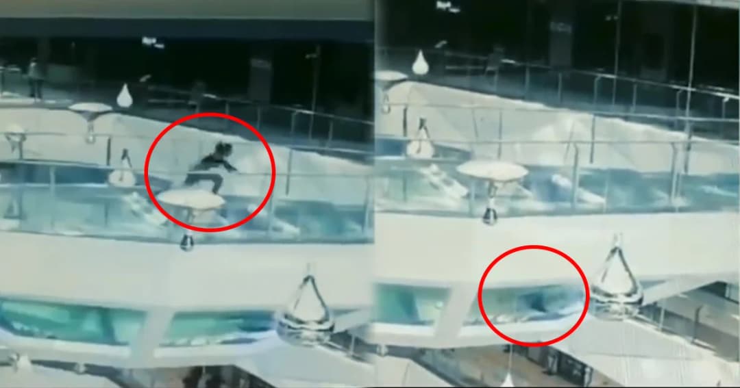 หญิงชาวจีนสะดุดล้ม ตกบ่อฉลามกลางห้าง