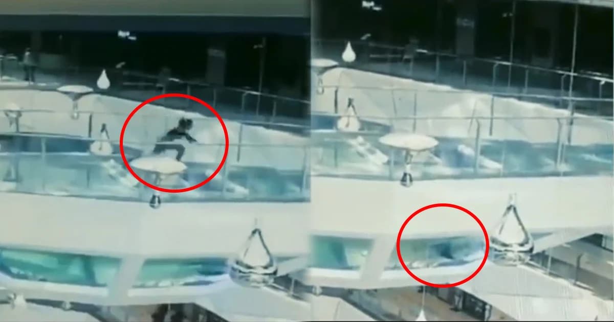 หญิงชาวจีนสะดุดล้ม ตกบ่อฉลามกลางห้าง