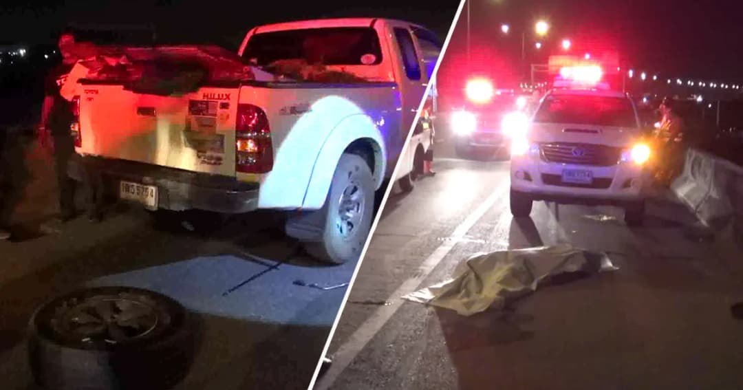 อุทาหรณ์! ช่างสำรวจแผนที่ท่องเที่ยวเปลี่ยนยางรถริมถนน รถบรรทุกพ่วงพุ่งชนดับคาที่