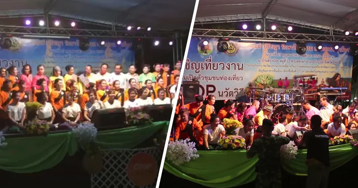 นาทีระทึก ! เวทีถล่ม ขณะนายอำเภอบ้านโป่งยืนถ่ายรูป