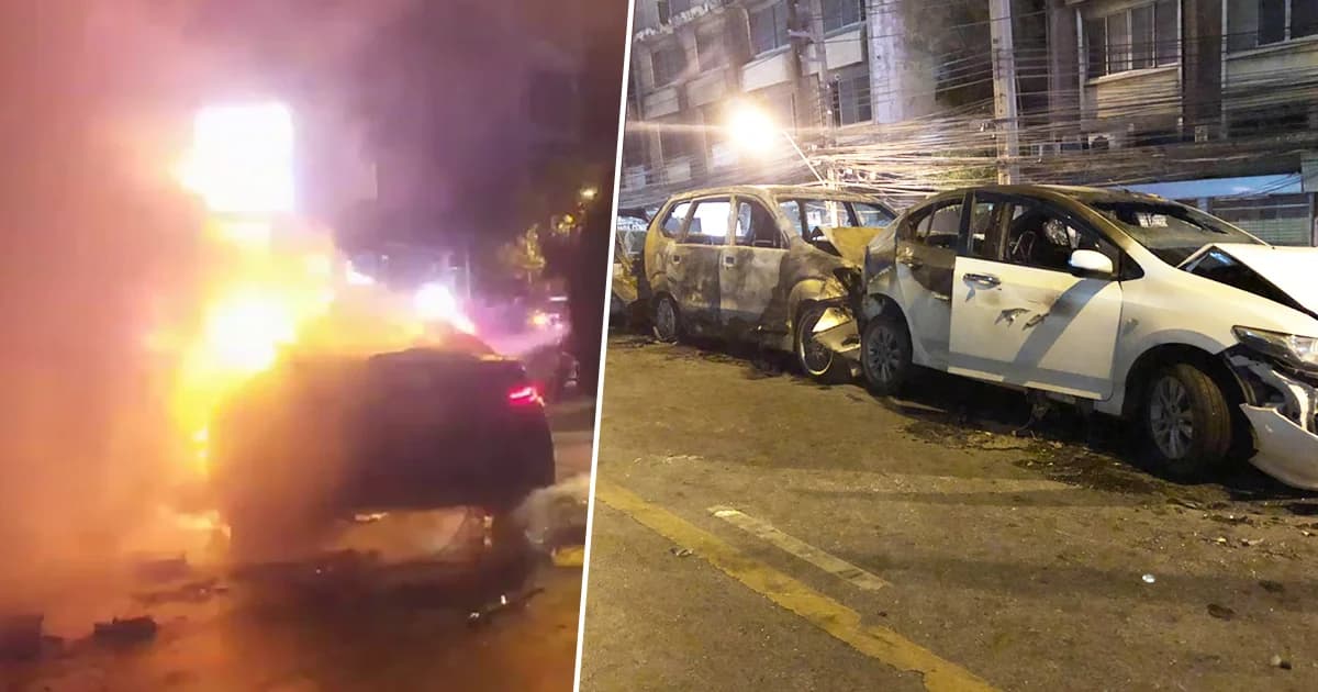 ระทึก! 18 ล้อ เสียหลักชนยับ 13 คัน ไฟลุกไหม้บนสะพานยกระดับรามคำแหง