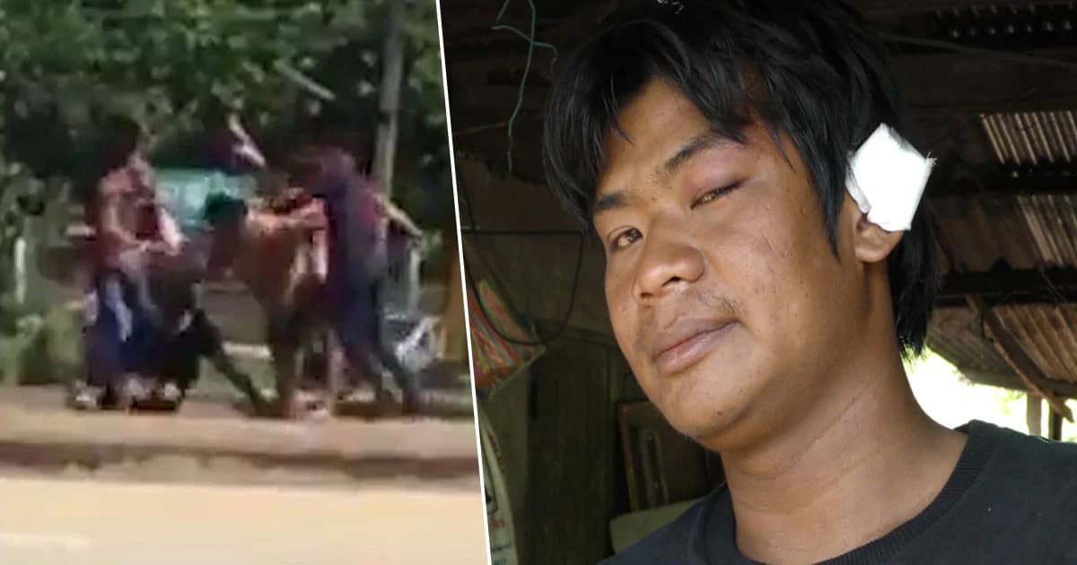 บังเอิญเจอคู่อริ ! แก๊งวัยรุ่น 6 คน รุ่มกระทืบสาวใหญ่และลูกชายกลางสี่แยก