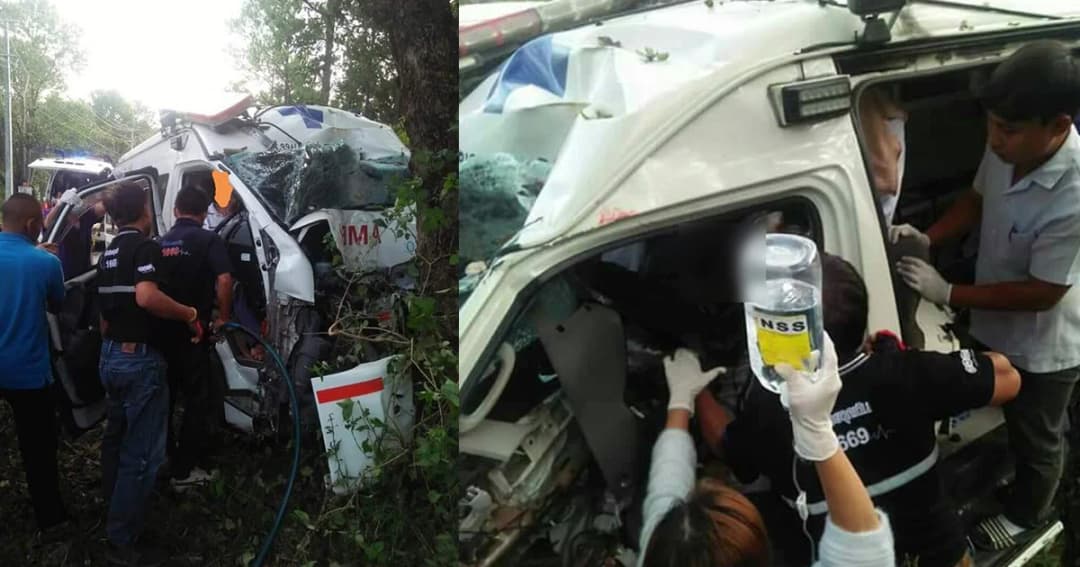 หมอกลงจัด! รถพยาบาล รพ.อมก๋อย พุ่งชนต้นไม้ พยาบาล-พ่อผู้ป่วยดับ ญาติเจ็บอีก 6 ราย