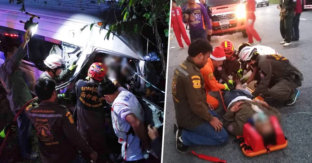 หมอกลงจัด! รถตู้พุ่งชนต้นไม้ ถนนลำปาง ผู้โดยสารเจ็บนับ 10 ราย