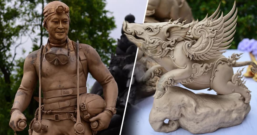 อ.เฉลิมชัย ทำพิธีบวงสรวงและเททองรูปปั้น “จ่าแซม” ก่อนนำไปตั้งหน้าถ้ำหลวงฯ