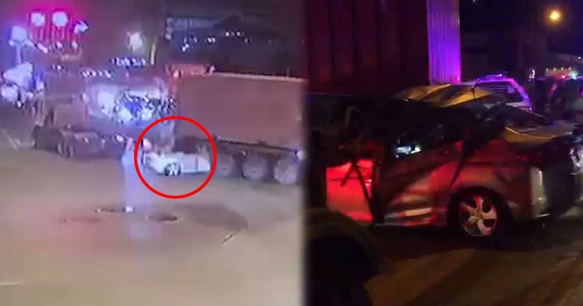 วงจรปิดเผยนาทีชีวิต หนุ่มวัย 30 เมาแล้วขับ ซิ่งฝ่าไฟแดงมุดใต้ท้อง 18 ล้อ