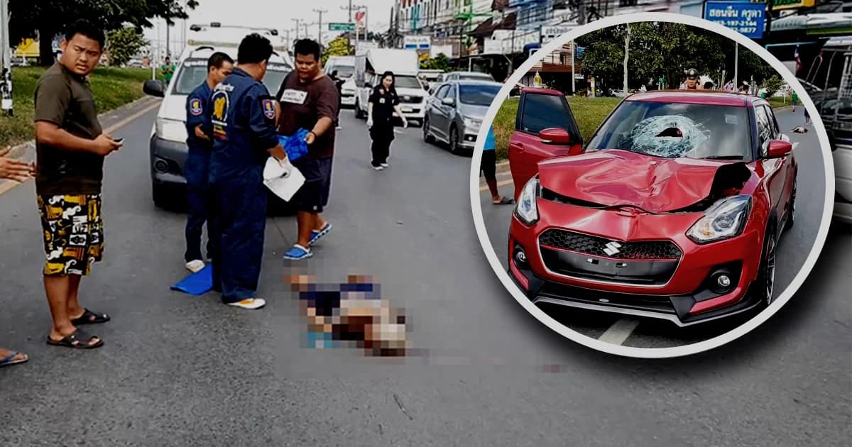 หญิงชราข้ามถนน ถูกเก๋งชน คอหัก ดับอนาถ